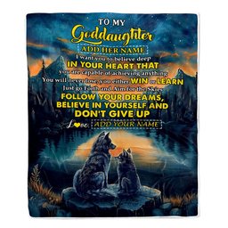 Personalized To My Goddaughter Gifts From Aunt Uncle Don't Give Up Wolf Gifts For Goddaughter Birthday Graduation Christmas Customized Fleece Throw Blanket