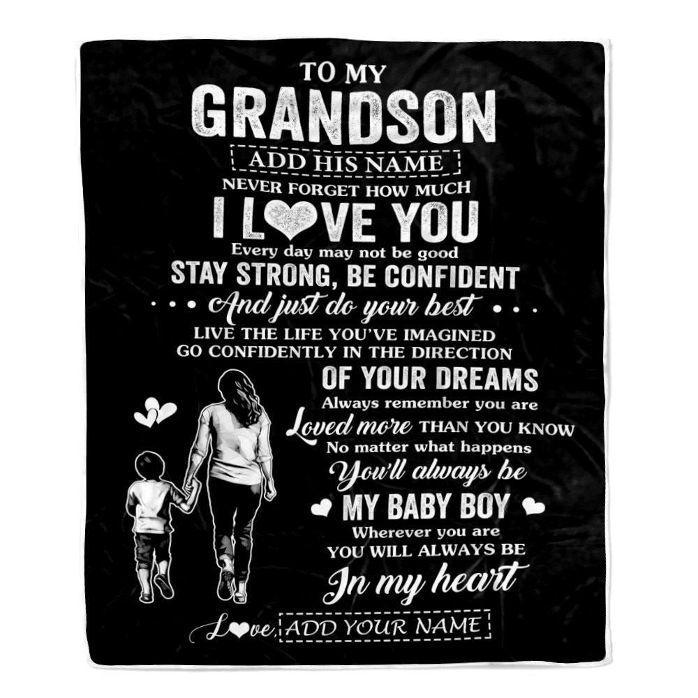 Personalized To My Grandson Gifts From Grandma Blanket Never Forget How Much I Love You Grandson Birthday Graduation Christmas Customized Fleece Throw Blanket