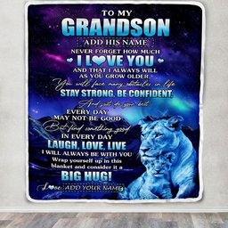 Personalized To My Grandson Gifts From Grandma Gigi Blanket Laught Love Live Lion Great Grandson Birthday Gifts Graduation Christmas Customized Fleece Blanket