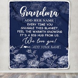 Personalized To My Grandma Gifts Blanket From Granddaughter Blue Flower Love You Birthday Gifts For Grandma Mothers Day Christmas Custom Fleece Throw Blanket