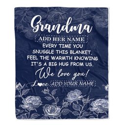 Personalized To My Grandma Gifts Blanket From Granddaughter Blue Flower Love You Birthday Gifts For Grandma Mothers Day Christmas Custom Fleece Throw Blanket