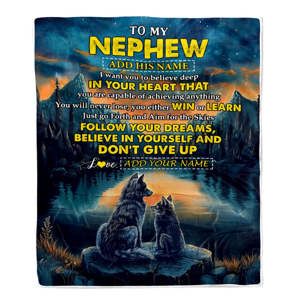 Personalized To My Nephew Gifts From Aunt Uncle Blanket Don't Give Up Wolf Gifts For Nephew Birthday Graduation Christmas Customized Fleece Throw Blanket
