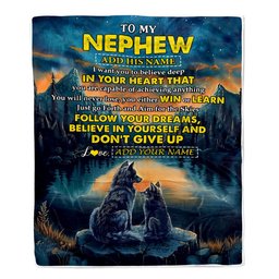 Personalized To My Nephew Gifts From Aunt Uncle Blanket Don't Give Up Wolf Gifts For Nephew Birthday Graduation Christmas Customized Fleece Throw Blanket