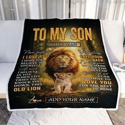 Personalized To My Son Lion Blanket From Dad Father Never Forget That I Love You Son Birthday Gifts Graduation Christmas Customized Fleece Throw Blanket