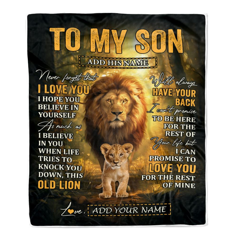 Personalized To My Son Lion Blanket From Dad Father Never Forget That I Love You Son Birthday Gifts Graduation Christmas Customized Fleece Throw Blanket