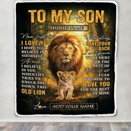 Personalized To My Son Lion Blanket From Dad Father Never Forget That I Love You Son Birthday Gifts Graduation Christmas Customized Fleece Throw Blanket