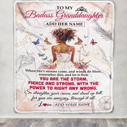 Personalized To My Badass Granddaughter Blanket From Grandma Grandpa Floral Butterfly African Afro Girl Granddaughter Birthday Gifts Christmas Fleece Blanket