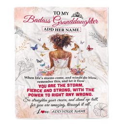 Personalized To My Badass Granddaughter Blanket From Grandma Grandpa Floral Butterfly African Afro Girl Granddaughter Birthday Gifts Christmas Fleece Blanket