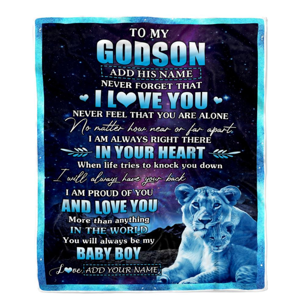 Personalized To My Godson Gifts From Godmother Aunt Blanket I Love You Lion Birthday Gift Ideas For Godson Graduation Christmas Customized Fleece Blanket