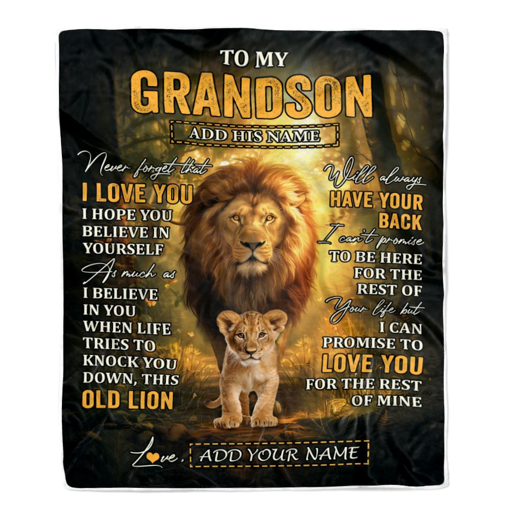Personalized To My Grandson Lion Blanket From Grandpa Papa Never Forget That I Love You Grandson Birthday Gifts Christmas Customized Fleece Throw Blanket