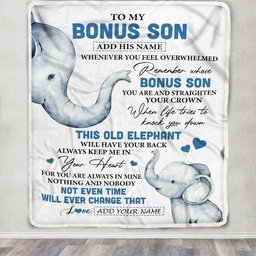 Personalized To My Bonus Son Gifts Blanket From Stepmom Stepdad Whenever Elephant Unique Birthday Gifts For Stepson Graduation Christmas Fleece Blanket