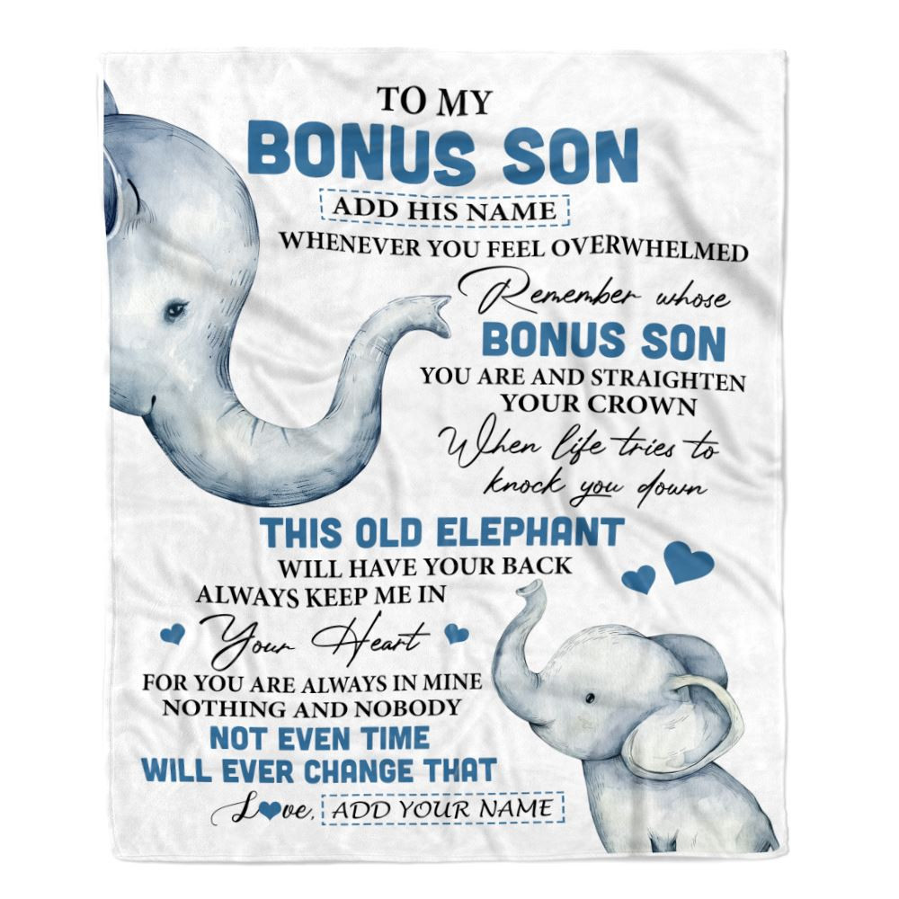 Personalized To My Bonus Son Gifts Blanket From Stepmom Stepdad Whenever Elephant Unique Birthday Gifts For Stepson Graduation Christmas Fleece Blanket