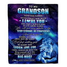 Personalized To My Grandson Gifts From Grandpa Papa Blanket Laught Love Live Lion Great Grandson Birthday Gifts Graduation Christmas Customized Fleece Blanket