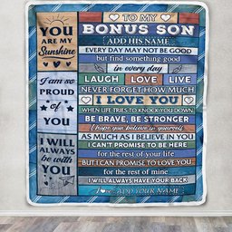 Personalized To My Bonus Son Gifts From Stepmom Stepdad Blanket Wood I Love You Birthday Graduation Gifts For Stepson Christmas Customized Fleece Blanket