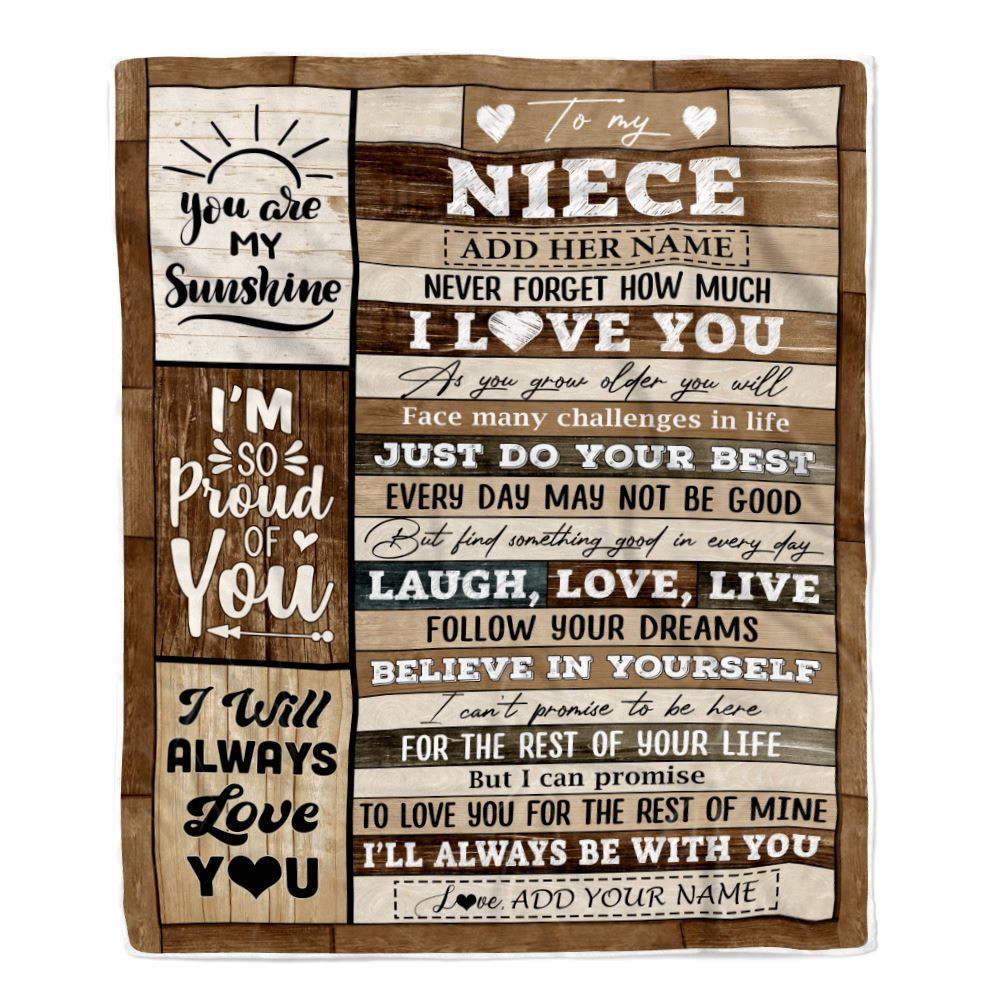 Personalized Gifts For Niece From Aunt Uncle Auntie Blanket Wood Love You Mothers Day Niece Gifts Birthday Graduation Christmas Customized Fleece Blanket
