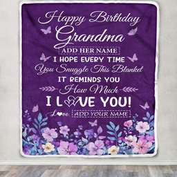 Personalized Happy Grandma Birthday Gifts From Granddaughter Blanket Purple Floral Unique Birthday Gift Grandma Gifts Customized Fleece Blanket