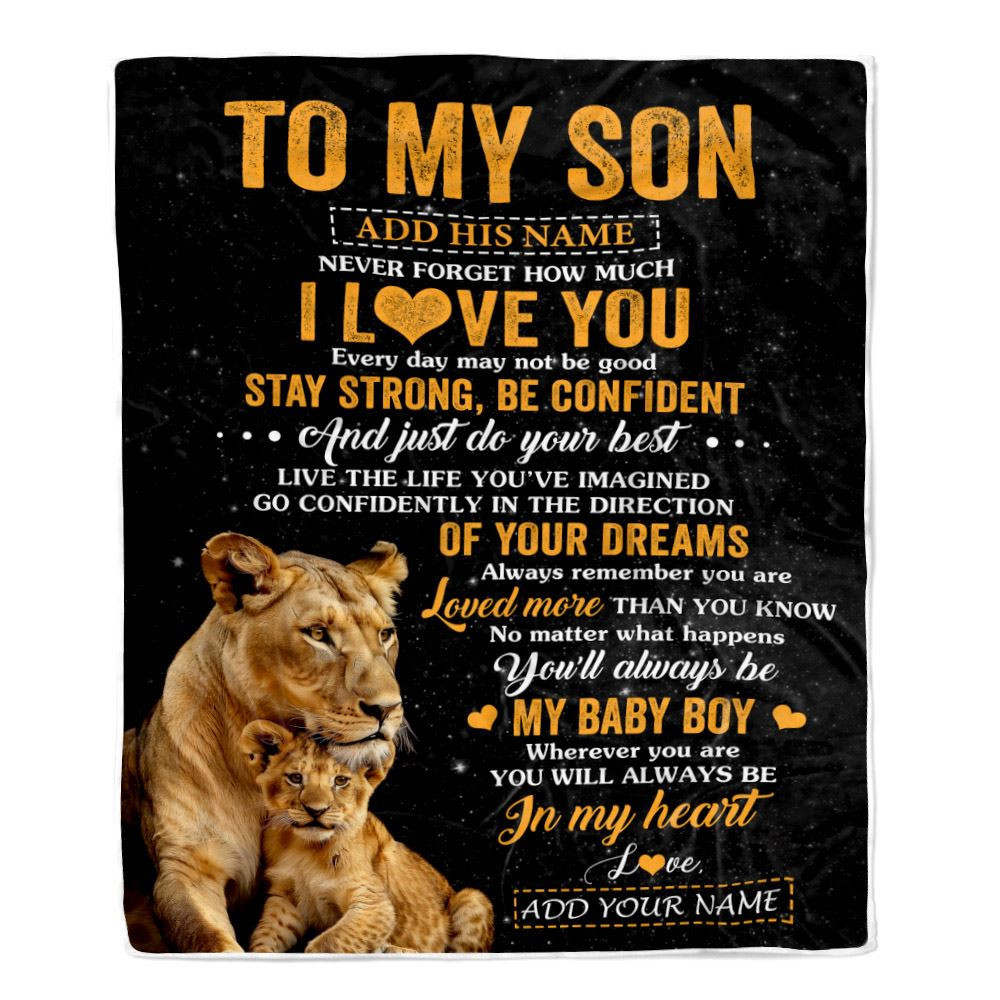 Personalized To My Son Gifts From Mom Mother Blanket Lion Never Forget How Much I Love You Son Birthday Gifts Graduation Christmas Fleece Throw Blanket