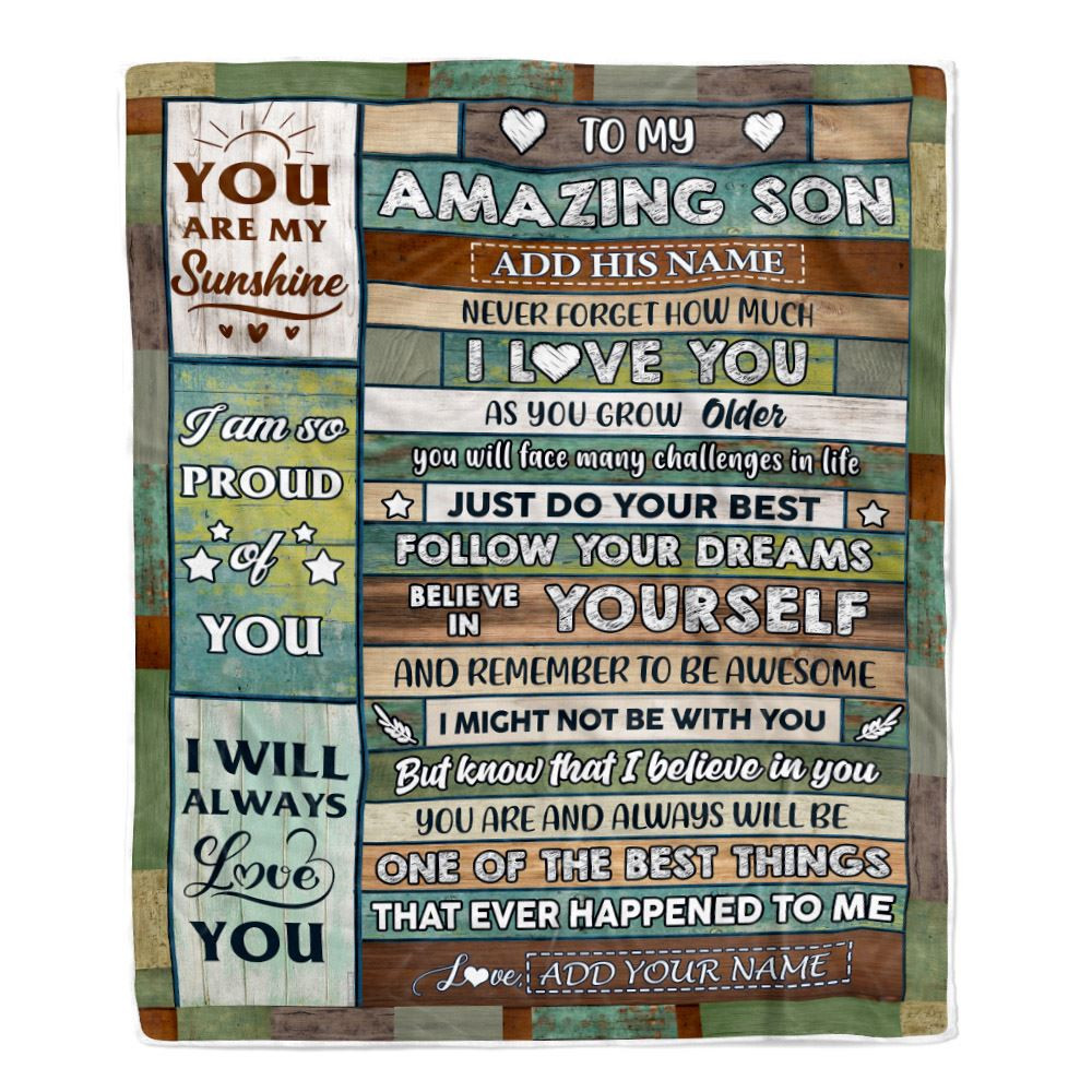 Personalized To My Amazing Son Gifts Blanket From Mom Dad Mother Wood Your Dream Gifts For Son Birthday Gift Graduation Christmas Customized Fleece Blanket