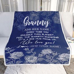 Personalized To My Granny Gifts Blanket From Granddaughter Grandson Blue Flower Love You Birthday Gifts For Granny Mothers Day Christmas Granny Fleece Blanket