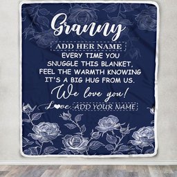 Personalized To My Granny Gifts Blanket From Granddaughter Grandson Blue Flower Love You Birthday Gifts For Granny Mothers Day Christmas Granny Fleece Blanket