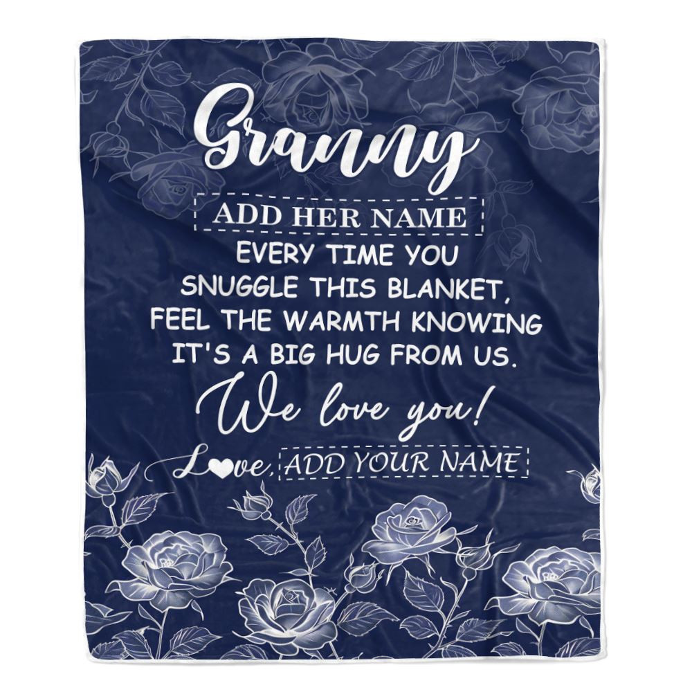Personalized To My Granny Gifts Blanket From Granddaughter Grandson Blue Flower Love You Birthday Gifts For Granny Mothers Day Christmas Granny Fleece Blanket