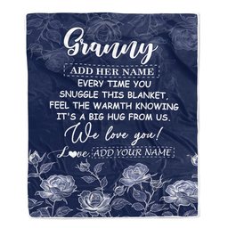 Personalized To My Granny Gifts Blanket From Granddaughter Grandson Blue Flower Love You Birthday Gifts For Granny Mothers Day Christmas Granny Fleece Blanket