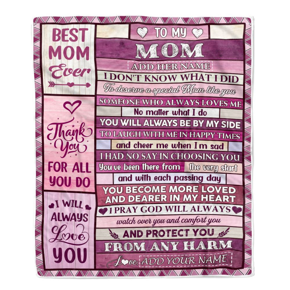 Personalized To My Mom Gifts Blanket From Daughter Son Wood Thank You For All Gifts For Mom Mothers Day Birthday Christmas Customized Fleece Throw Blanket