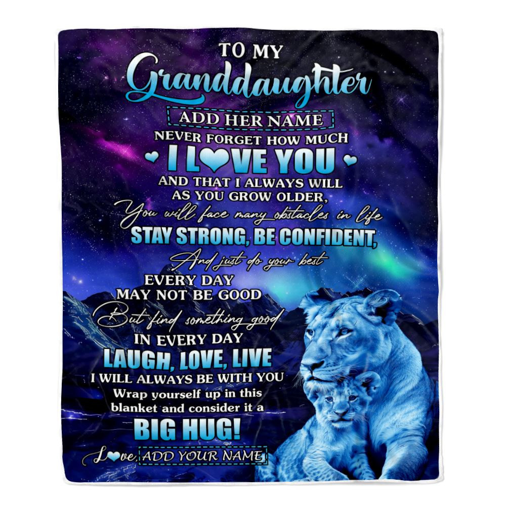 Personalized To My Granddaughter Gifts From Grandma Gigi Blanket Laught Love Live Lion Great Granddaughter Birthday Gifts Graduation Christmas Fleece Blanket