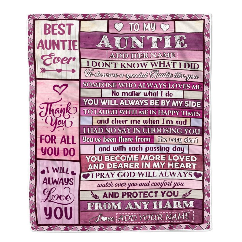 Personalized To My Auntie Gifts Blanket From Niece Nephew Wood Thank You For All Gifts For Auntie Mothers Day Birthday Christmas Customized Fleece Blanket
