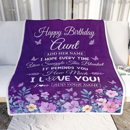 Personalized Happy Aunt Birthday Gifts From Niece Nephew Blanket Purple Floral Unique Birthday Gift Aunt Gifts Customized Fleece Throw Blanket
