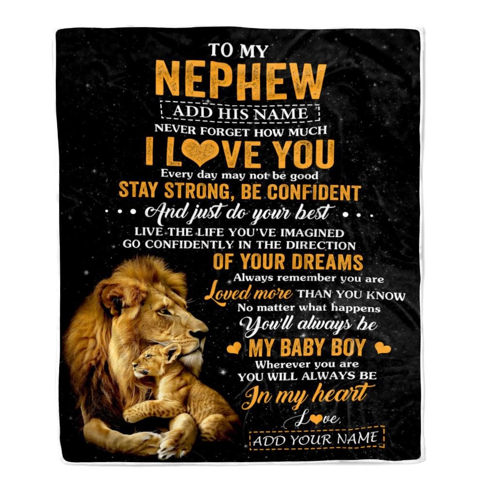 Personalized To My Nephew Gifts From Uncle Blanket Lion Never Forget How Much I Love You Nephew Birthday Gifts Graduation Christmas Fleece Throw Blanket