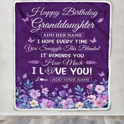 Personalized Happy Granddaughter Birthday Gifts From Grandma Blanket Purple Floral Unique Birthday Gift Granddaughter Gifts Customized Fleece Blanket