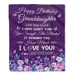 Personalized Happy Granddaughter Birthday Gifts From Grandma Blanket Purple Floral Unique Birthday Gift Granddaughter Gifts Customized Fleece Blanket