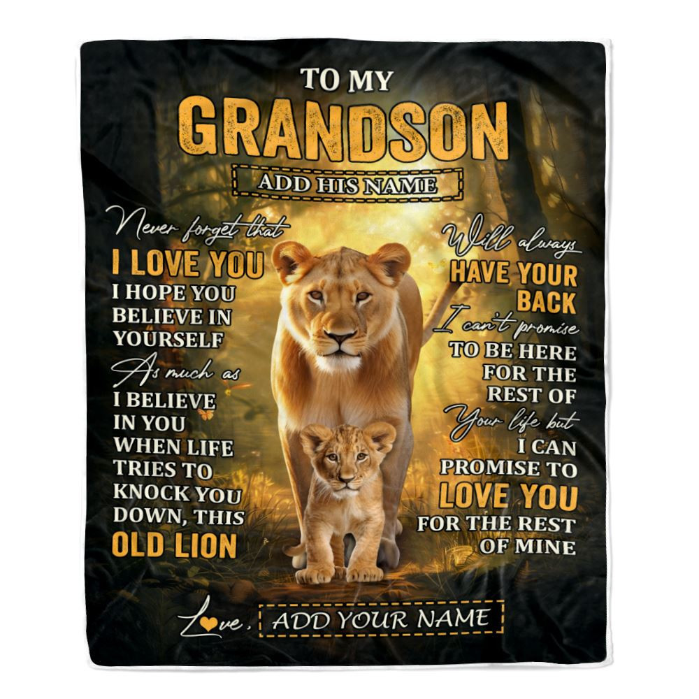 Personalized To My Grandson Lion Blanket From Grandma Never Forget That I Love You Grandson Birthday Gifts Graduation Christmas Customized Fleece Blanket