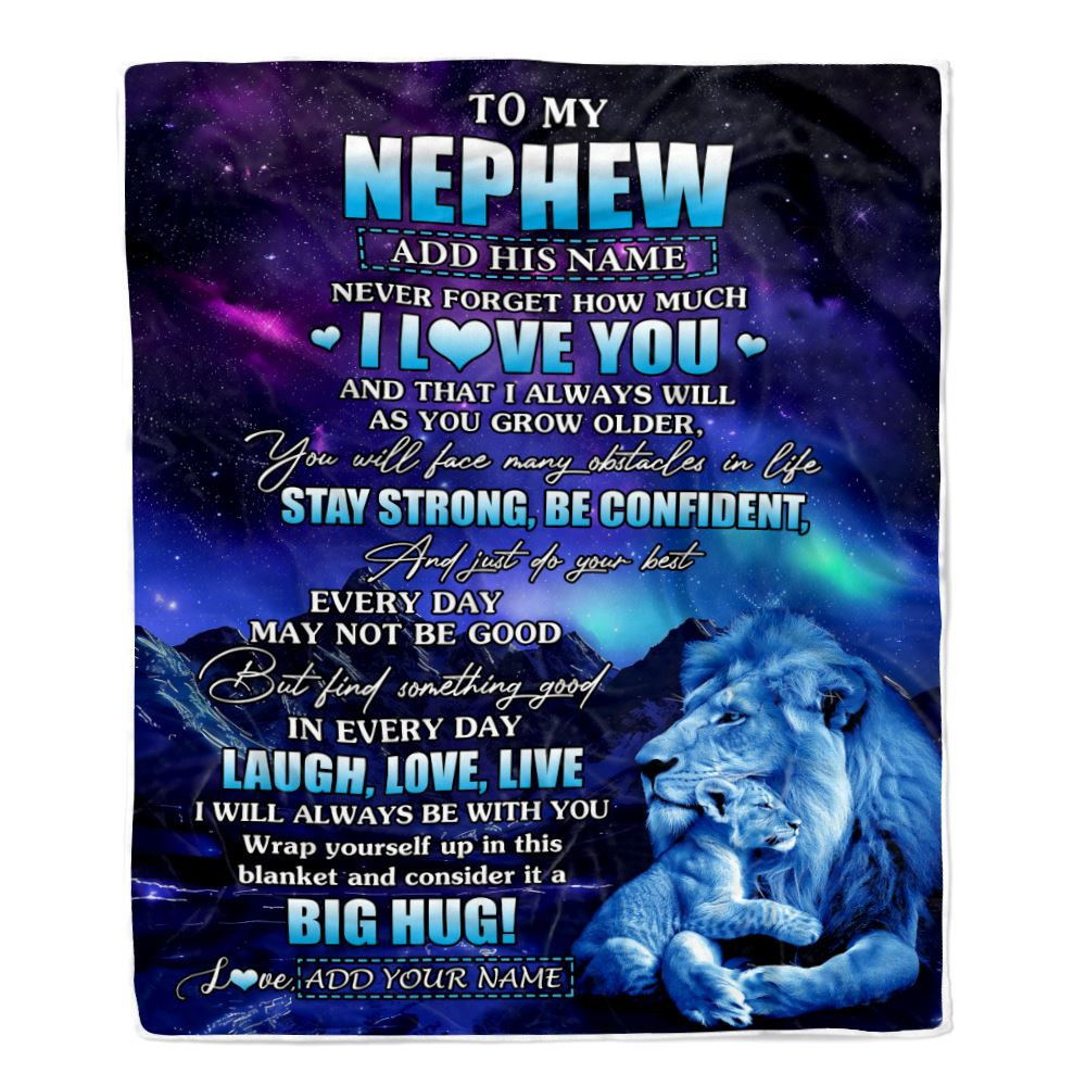 Personalized To My Nephew Gifts From Uncle Blanket Laught Love Live Lion Great Nephew Birthday Gifts Graduation Christmas Customized Fleece Throw Blanket