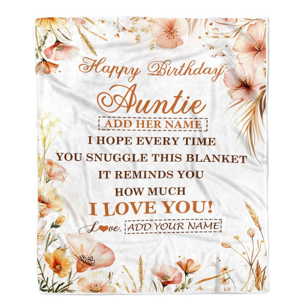 Personalized Birthday Gifts For Auntie Gifts From Niece Nephew Blanket Yellow Happy Birthday Auntie Unique Gift Bday Customized Fleece Throw Blanket