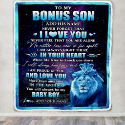 Personalized To My Bonus Son Gifts From Step Dad Blanket I Love You Lion Birthday Gift Ideas For Stepson Graduation Christmas Customized Fleece Blanket