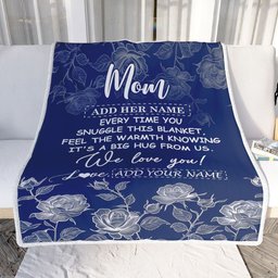 Personalized To My Mom Gifts Blanket From Daughter Son Blue Flower Love You Birthday Gifts For Mom Mothers Day Christmas Customized Mom Fleece Throw Blanket