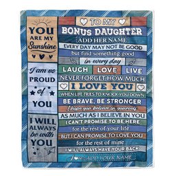 Personalized To My Bonus Daughter Gifts From Step Mom Blanket Wood I Love You Birthday Graduation Gifts For Stepdaughter Christmas Customized Fleece Blanket