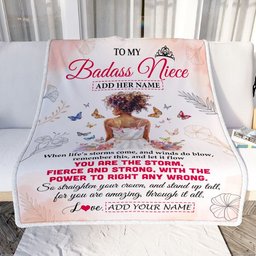 Personalized To My Badass Niece Blanket From Uncle Aunt Auntie Floral Butterfly African Afro Girl Niece Birthday Gifts Graduation Christmas Fleece Blanket