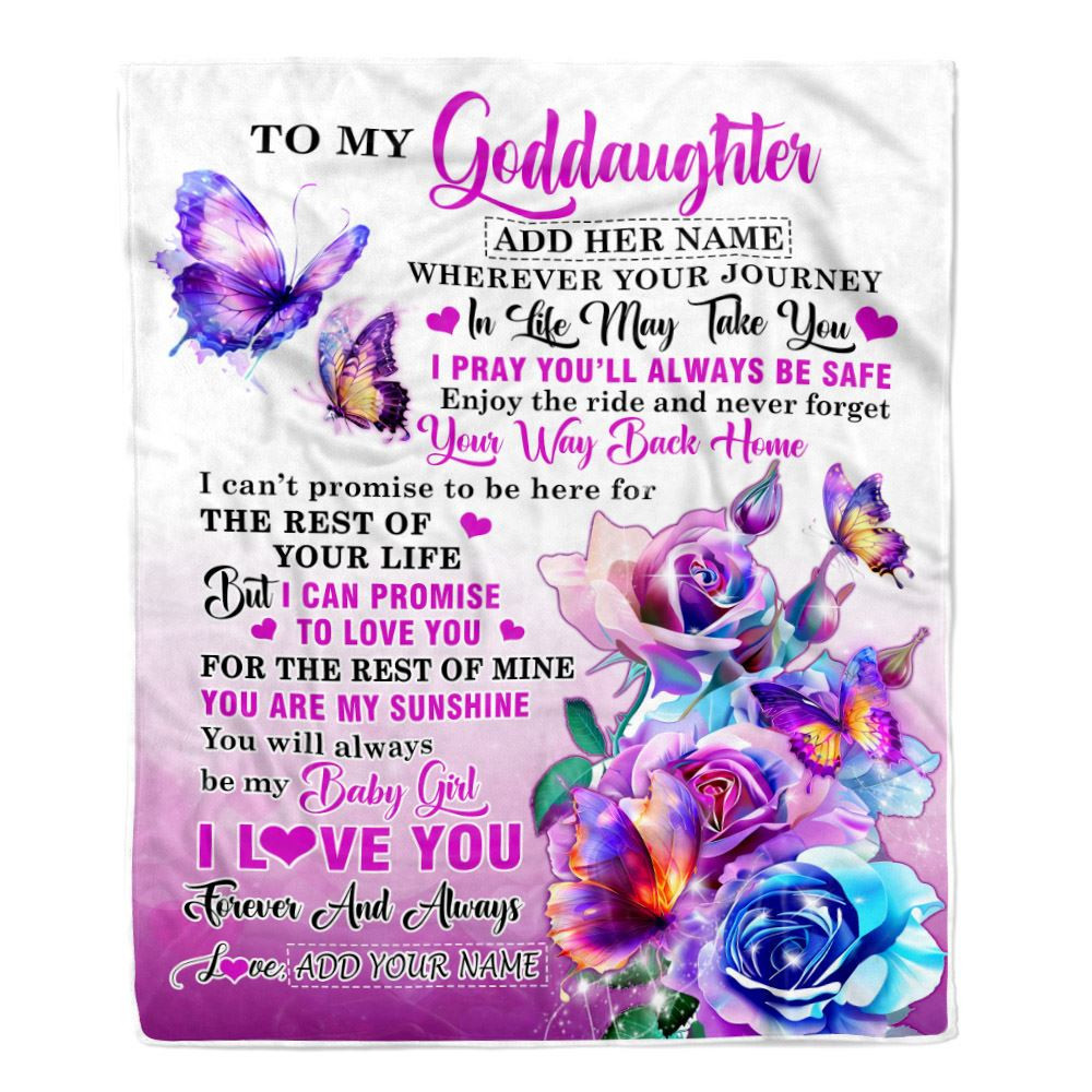 Personalized To My Goddaughter Blanket From Godmother Wherever Your Journey In Life Butterfly Goddaughter Birthday Gifts Christmas Customized Fleece Blanket