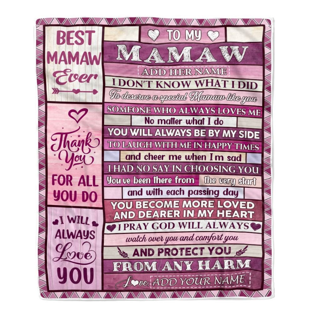 Personalized To My Mamaw Gifts Blanket From Granddaughter Grandson Wood Thank You For All Gifts For Mamaw Mothers Day Birthday Christmas Fleece Throw Blanket