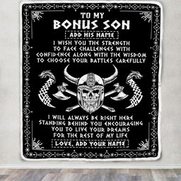 Personalized To My Bonus Son Viking Blanket From Stepmother Stepdad I Wish You The Strength Scandinavian Norse Runes Viking For Men Birthday Fleece Blanket