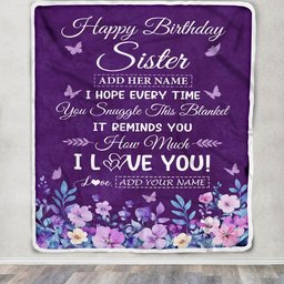 Personalized Happy Sister Birthday Gifts From Brother Blanket Purple Floral Unique Birthday Gift Sister Gifts Customized Fleece Throw Blanket