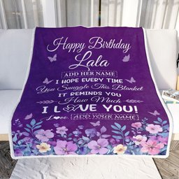 Personalized Happy Lala Birthday Gifts From Granddaughter Grandson Blanket Purple Floral Unique Birthday Gift Lala Gifts Customized Fleece Blanket