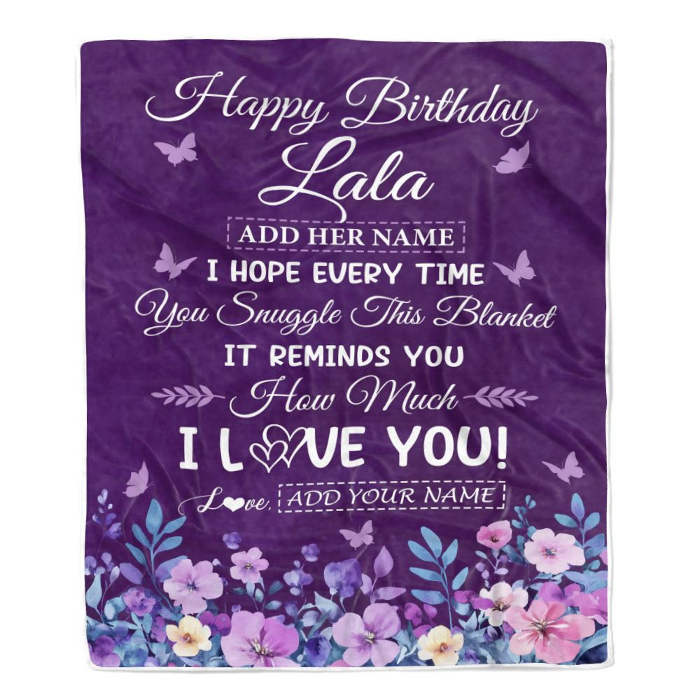 Personalized Happy Lala Birthday Gifts From Granddaughter Grandson Blanket Purple Floral Unique Birthday Gift Lala Gifts Customized Fleece Blanket