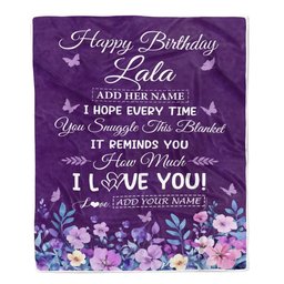 Personalized Happy Lala Birthday Gifts From Granddaughter Grandson Blanket Purple Floral Unique Birthday Gift Lala Gifts Customized Fleece Blanket