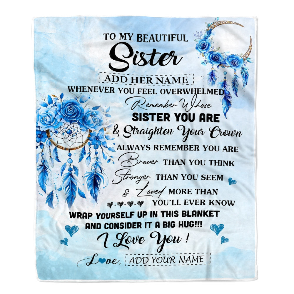 Personalized To My Sister Gifts From Brother Sister Blanket Dream Catcher Blue Sister Birthday Gifts Graduation Christmas Customized Fleece Throw Blanket