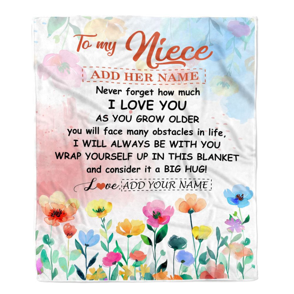 Personalized To My Niece Gifts Blanket From Aunt Uncle Floral A Big Hug I Love You Niece Birthday Gifts Graduation Christmas Customized Fleece Throw Blanket