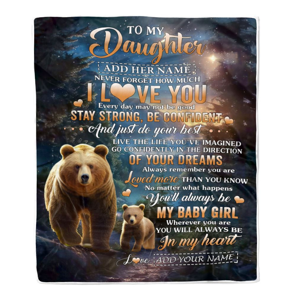 Personalized To My Daughter Gifts From Mom Dad Blanket Bear Never Forget How Much I Love You Daughter Birthday Graduation Christmas Customized Fleece Blanket
